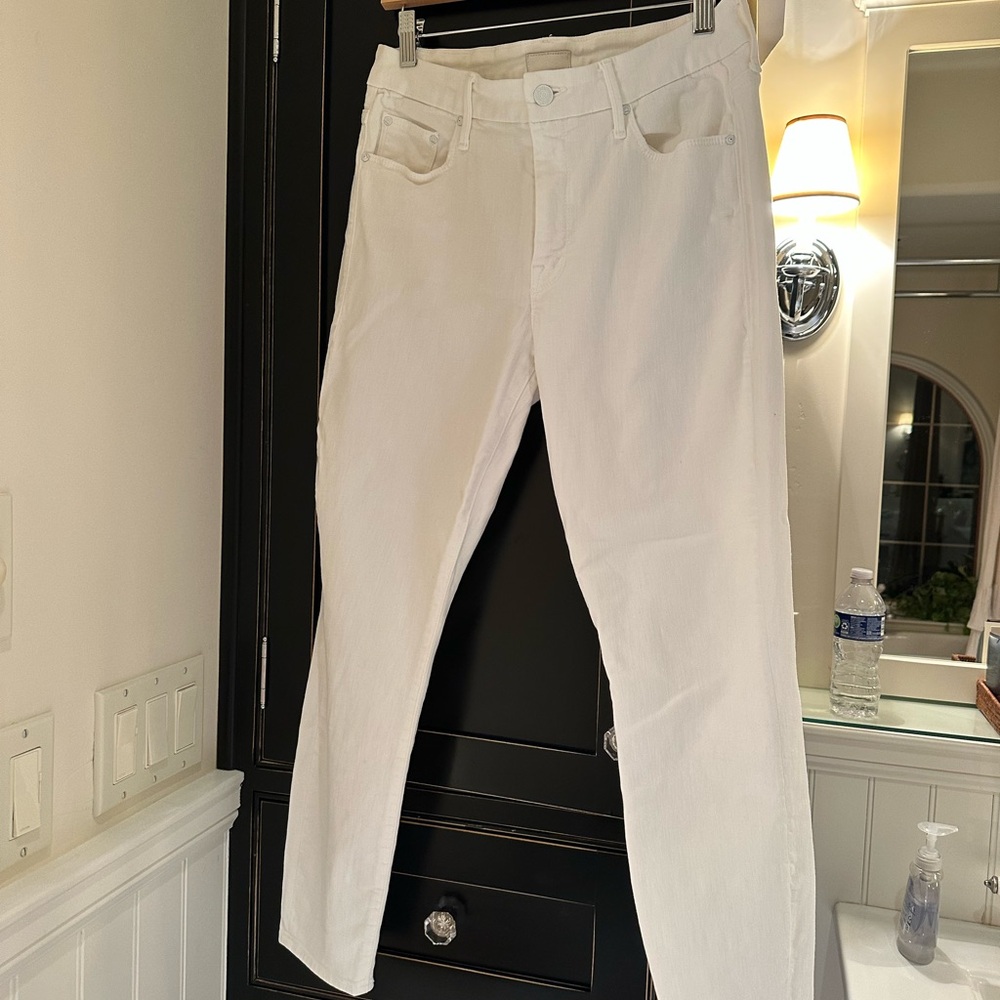 Mother The Looker Crop White Jeans